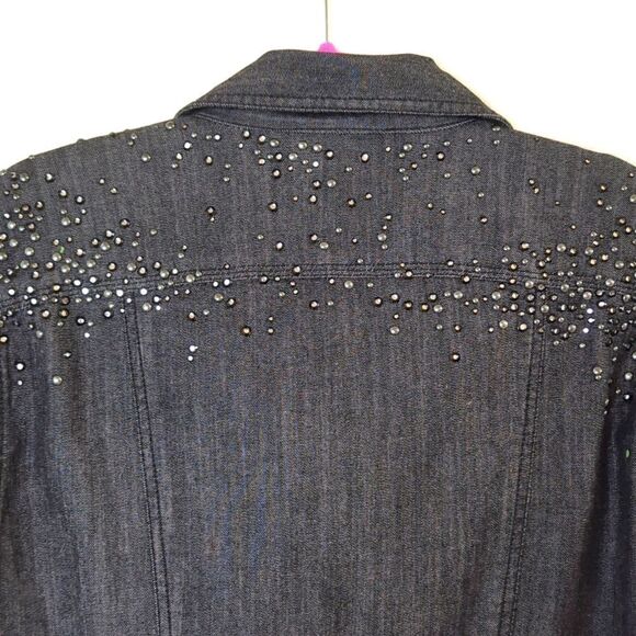 Chico's Black Denim Jacket with Rhinestones and Studs Size 3 - Picture 7 of 8